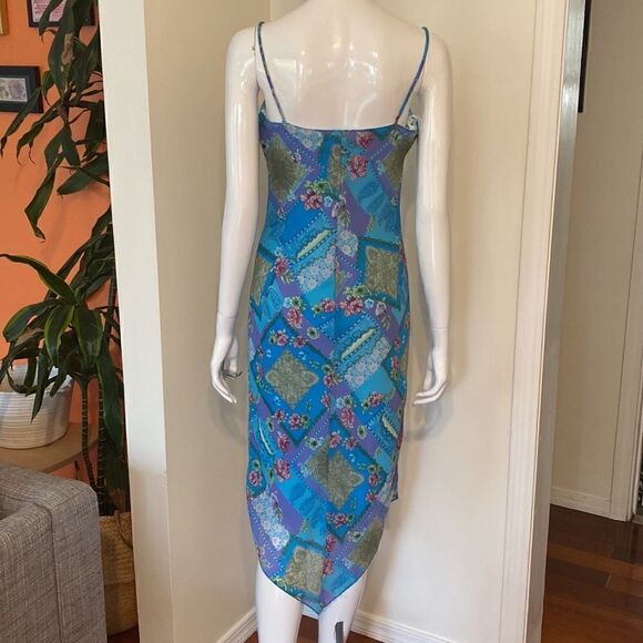 Vintage My Michelle Blue & Green Patchwork Handkerchief Midi Dress Size 9 - Picture 7 of 12
